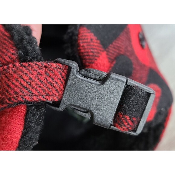 Eddie Bauer Red And Black Plaid Men's Trapper Hat Fleece Lined Ear Covers S/M - Picture 5 of 5